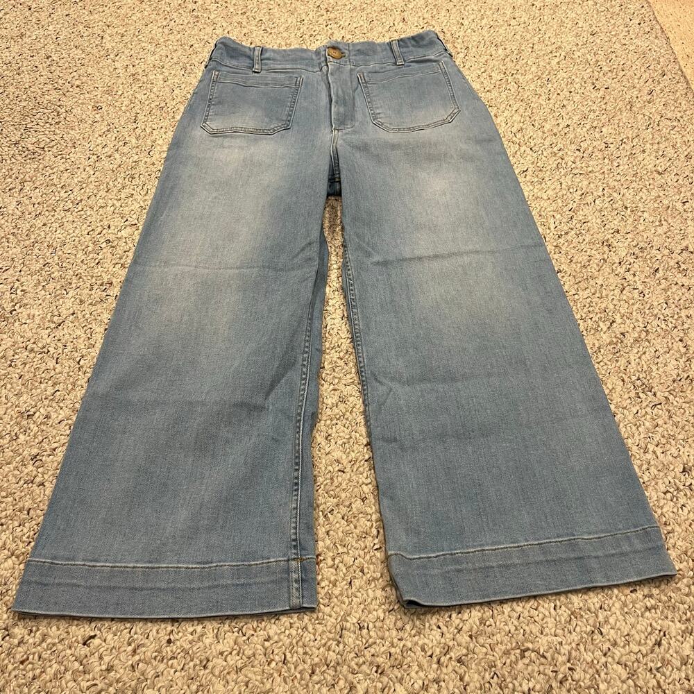 Maeve Colette High Rise Wide Leg Cropped Jeans 32 Light Wash Stretch Casual
